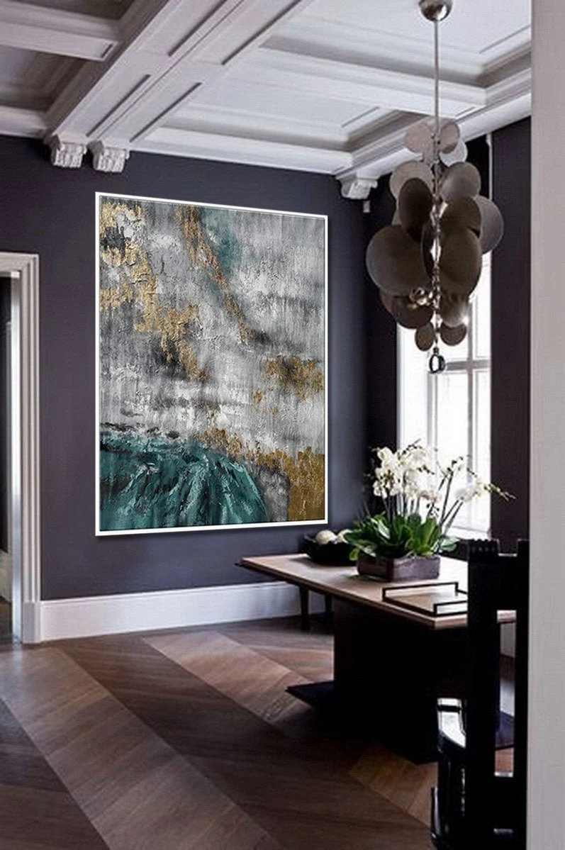 White Giant Leaf Painting Abstract Canvas Wall Art 63VAK wall art